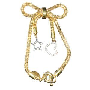 RARE Marc Jacobs Women's Gold Mesh Bow tie heart star charm bracelet 8" long